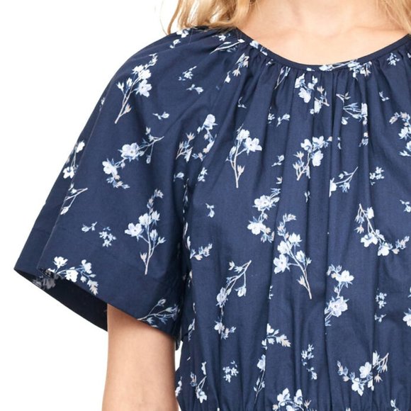 Rebecca Taylor Francine Floral Poplin Jumpsuit, Open Cape Back, Navy, Sz 6 - Picture 6 of 13